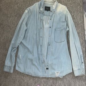 Rails Distressed Chambray Button Up Shirt